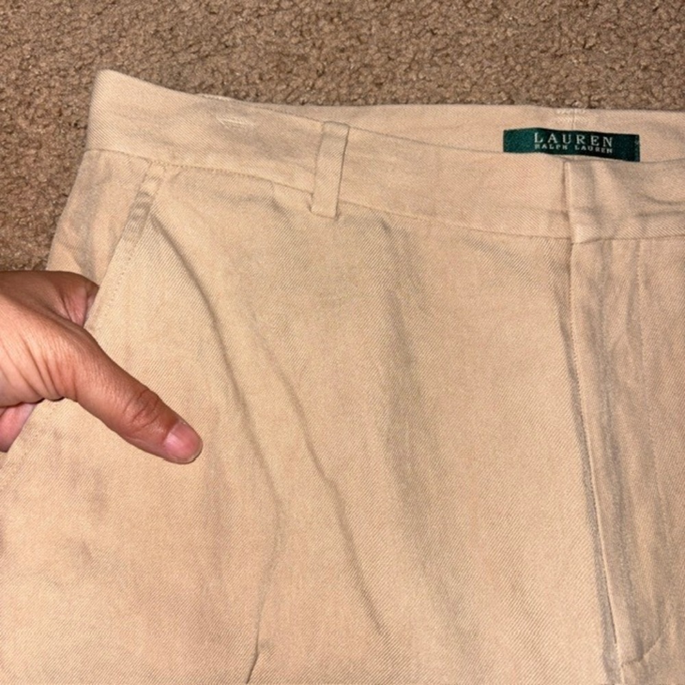 Lauren Ralph Lauren Silk Trouser Pants Khaki Pleated Wide Leg Tan 10 - Picture 4 of 7